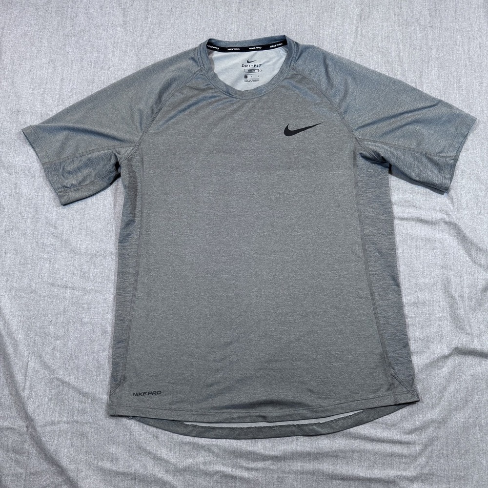 Nike Pro‎ Dri-Fit Shirt Mens Large Gray Slim Fit Run Athletic Tee BV5633-085 Top